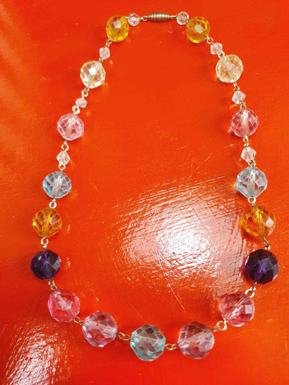 Vintage 1920s Art Deco Uranium Glass Necklace - Rainbow Glow Czech Crystal Beads