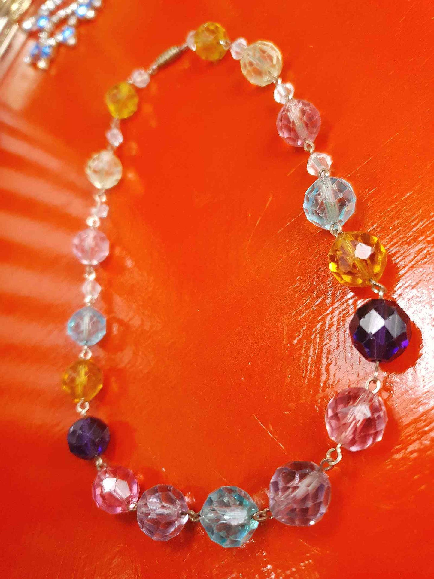 Vintage 1920s Art Deco Uranium Glass Necklace - Rainbow Glow Czech Crystal Beads