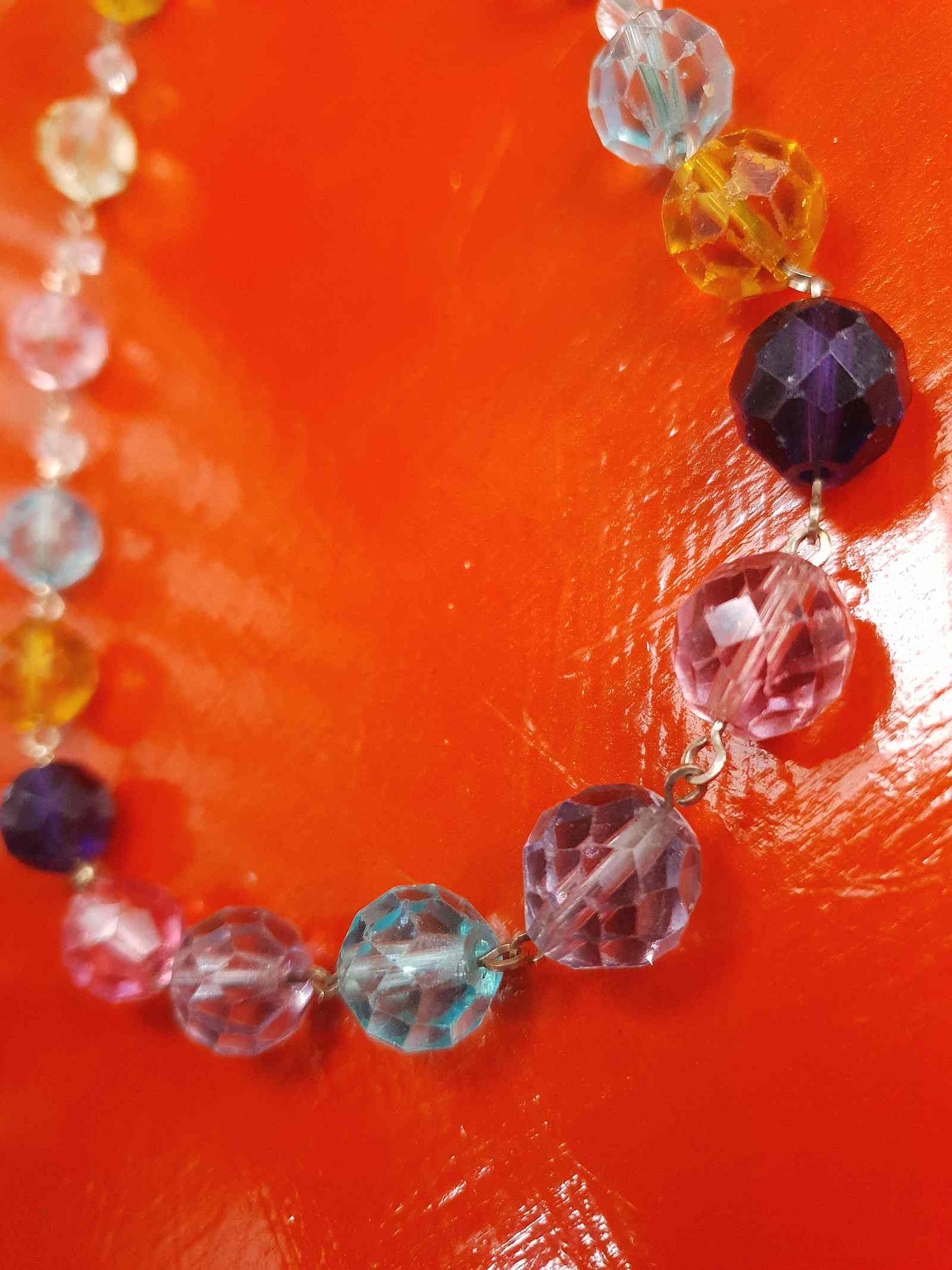 Vintage 1920s Art Deco Uranium Glass Necklace - Rainbow Glow Czech Crystal Beads