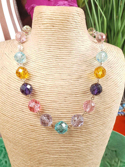 Vintage 1920s Art Deco Uranium Glass Necklace - Rainbow Glow Czech Crystal Beads