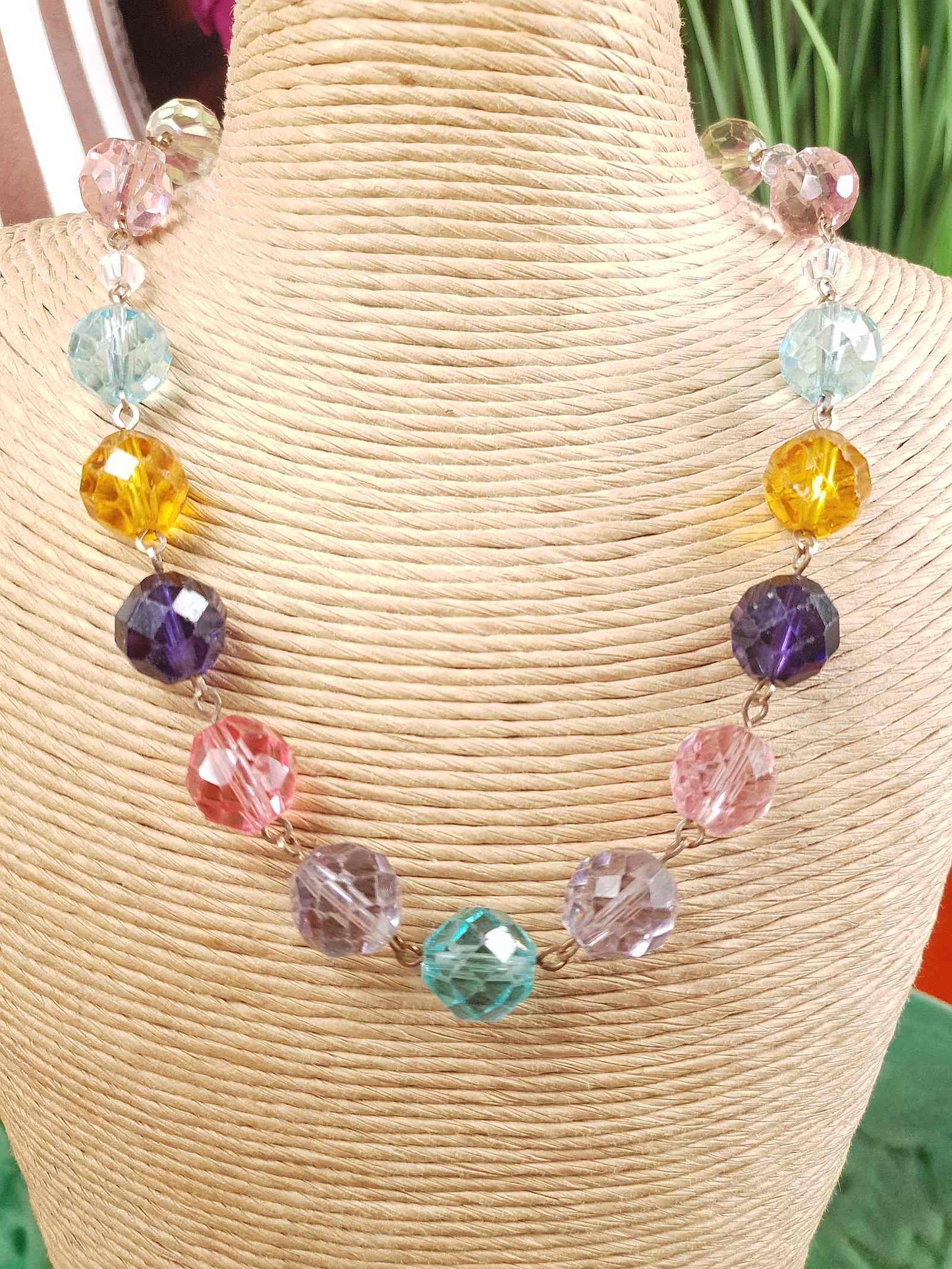 Vintage 1920s Art Deco Uranium Glass Necklace - Rainbow Glow Czech Crystal Beads