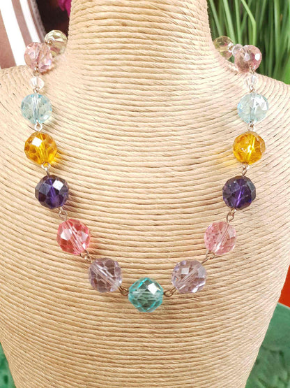 Vintage 1920s Art Deco Uranium Glass Necklace - Rainbow Glow Czech Crystal Beads