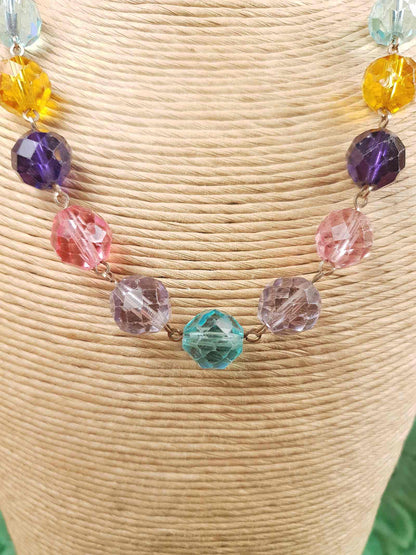 Vintage 1920s Art Deco Uranium Glass Necklace - Rainbow Glow Czech Crystal Beads