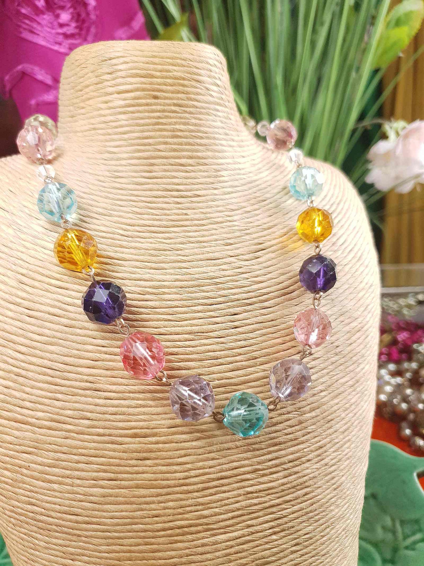 Vintage 1920s Art Deco Uranium Glass Necklace - Rainbow Glow Czech Crystal Beads