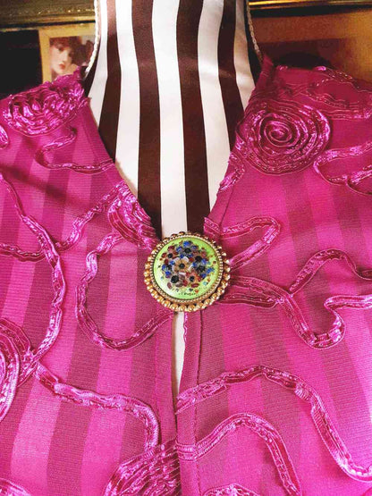 Vintage 1940s Floral Brooch Porcelain Art Glass Flower Pin Signed RARE