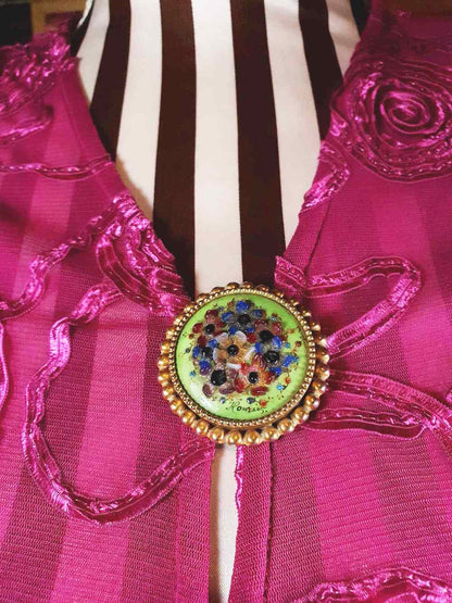 Vintage 1940s Floral Brooch Porcelain Art Glass Flower Pin Signed RARE