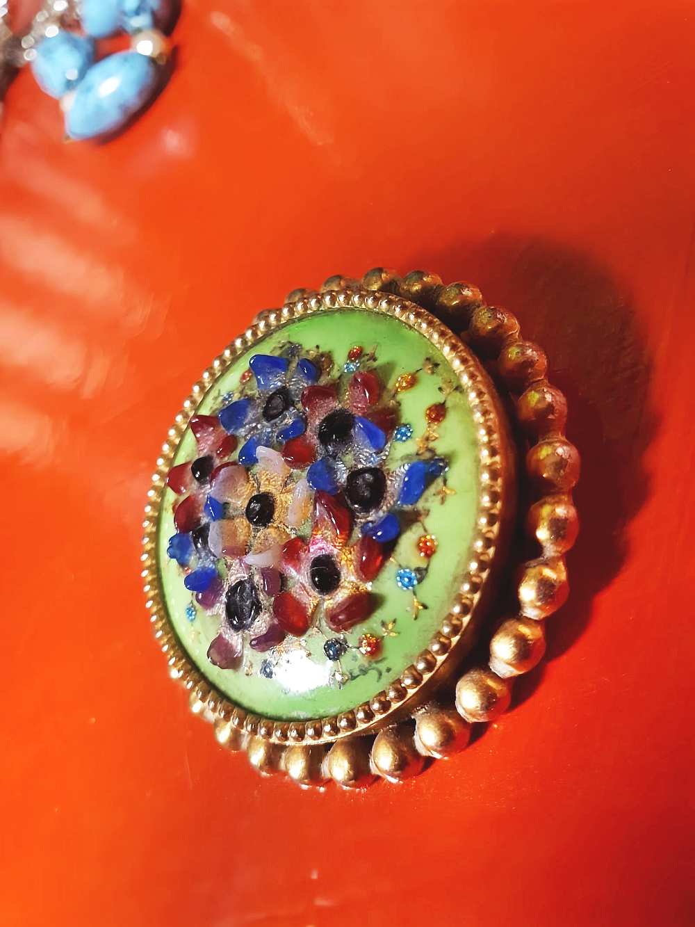 Vintage 1940s Floral Brooch Porcelain Art Glass Flower Pin Signed RARE