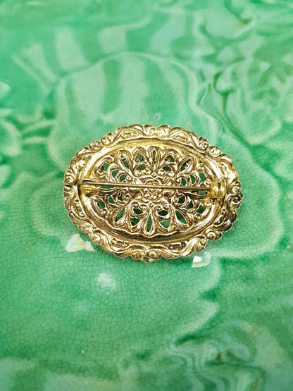 Vintage 1940s Czech Filigree Blue Rhinestone Brooch