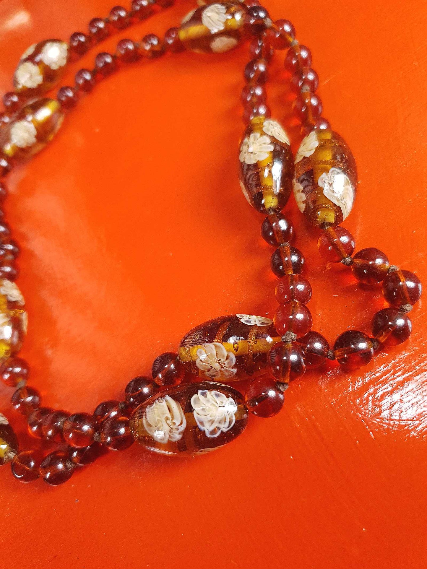 Vintage 1950s Murano Glass Necklace – Aventurine Daisy Lampwork Beads