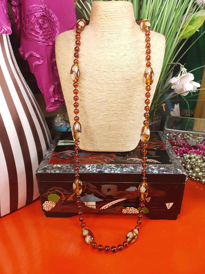 Vintage 1950s Murano Glass Necklace – Aventurine Daisy Lampwork Beads