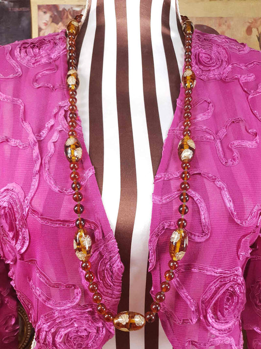 Vintage 1950s Murano Glass Necklace – Aventurine Daisy Lampwork Beads