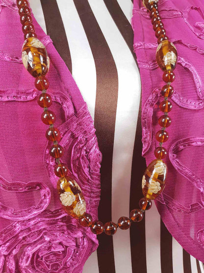 Vintage 1950s Murano Glass Necklace – Aventurine Daisy Lampwork Beads