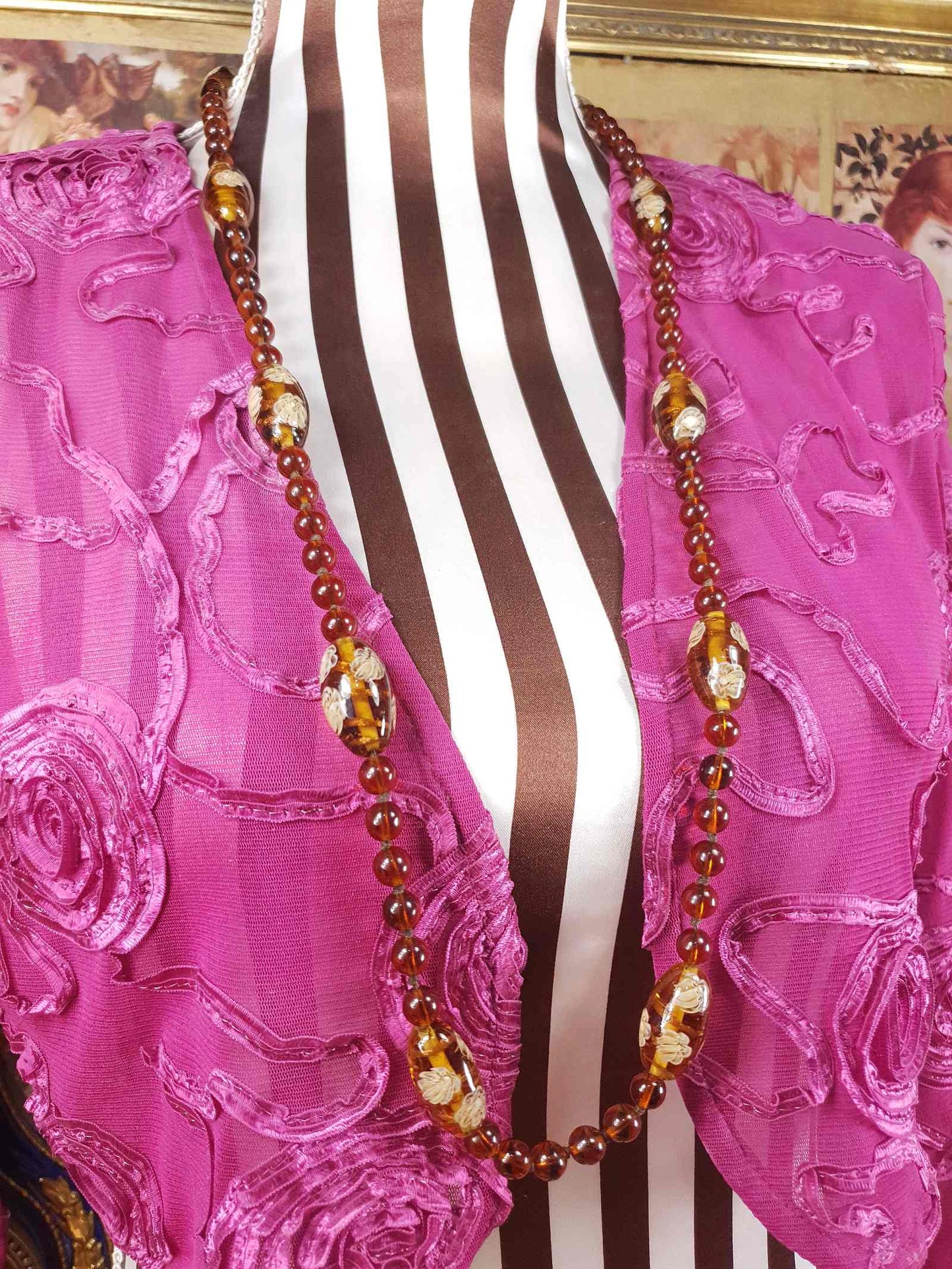 Vintage 1950s Murano Glass Necklace – Aventurine Daisy Lampwork Beads