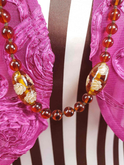 Vintage 1950s Murano Glass Necklace – Aventurine Daisy Lampwork Beads