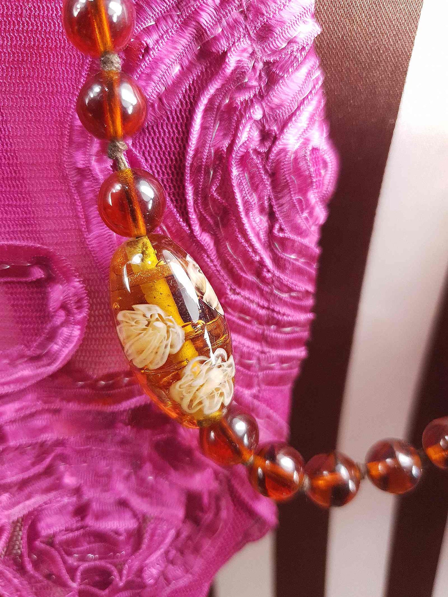 Vintage 1950s Murano Glass Necklace – Aventurine Daisy Lampwork Beads