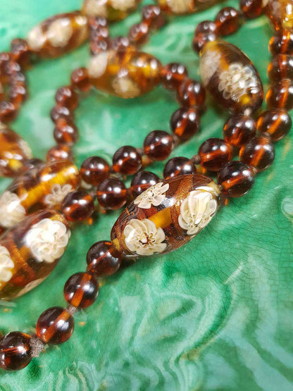 Vintage 1950s Murano Glass Necklace – Aventurine Daisy Lampwork Beads