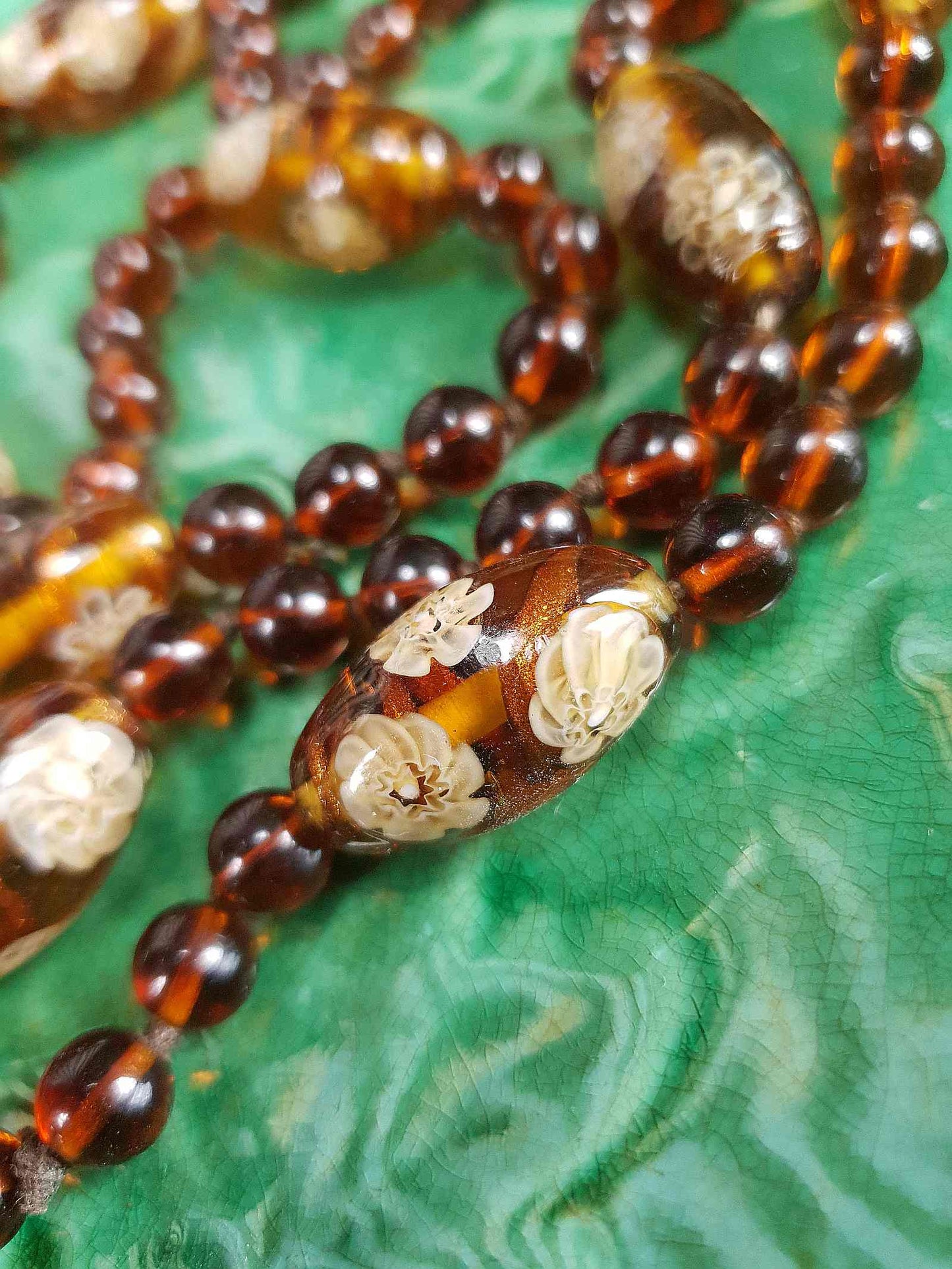 Vintage 1950s Murano Glass Necklace – Aventurine Daisy Lampwork Beads