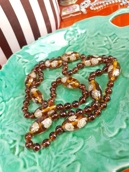Vintage 1950s Murano Glass Necklace – Aventurine Daisy Lampwork Beads