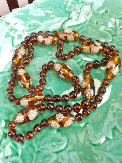 Vintage 1950s Murano Glass Necklace – Aventurine Daisy Lampwork Beads