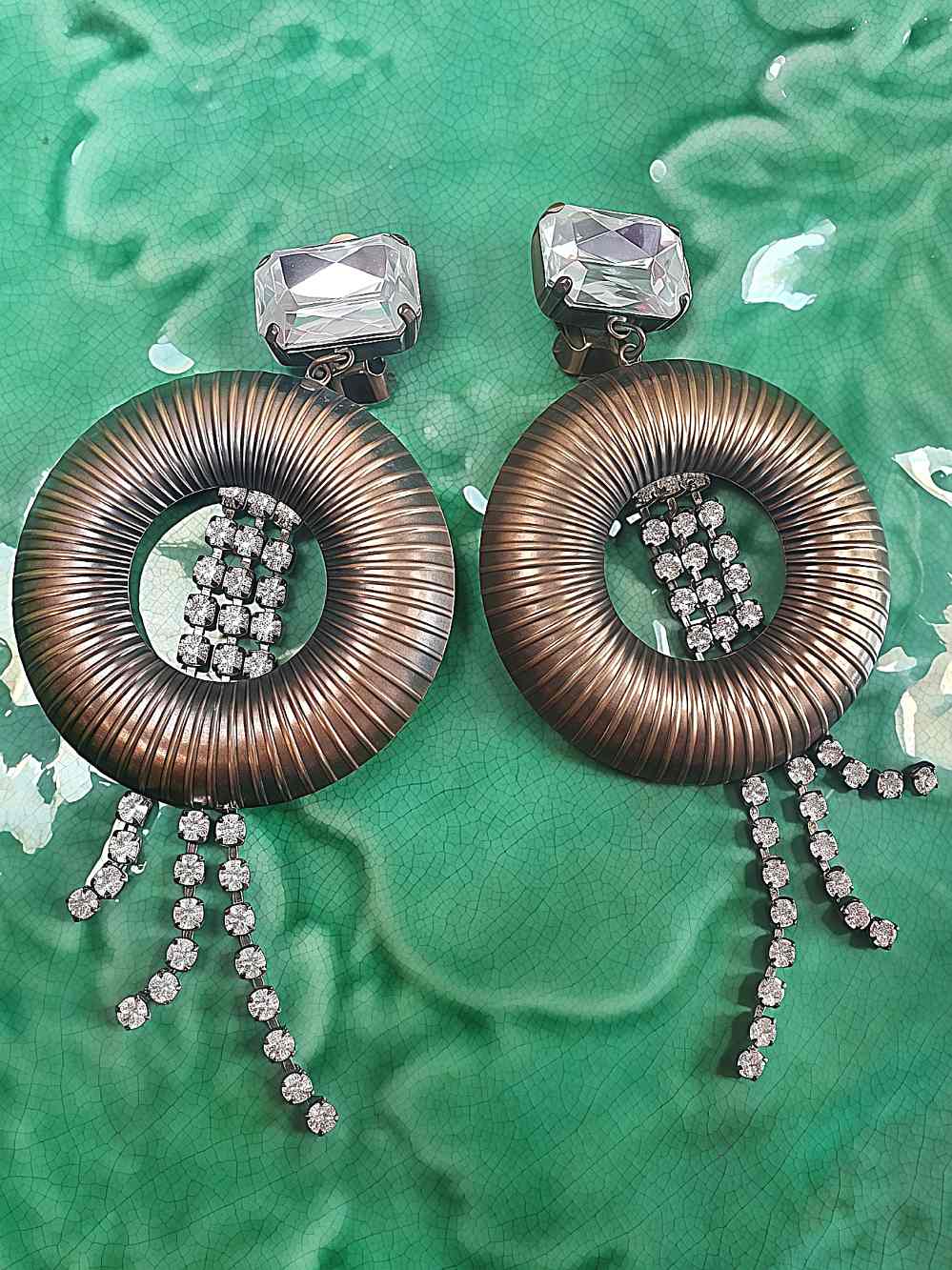 Vintage 1950s Circle Dangle Drop Rhinestone Earrings - Clip-On
