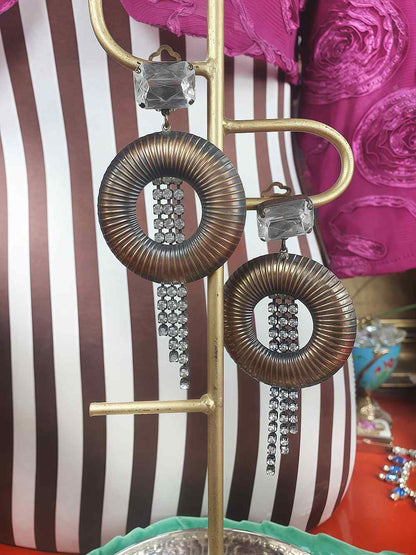 Vintage 1950s Circle Dangle Drop Rhinestone Earrings - Clip-On