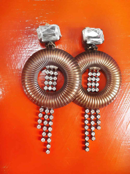 Vintage 1950s Circle Dangle Drop Rhinestone Earrings - Clip-On