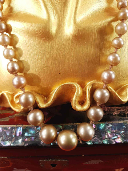 Vintage 1950s Golden Honey Glass Pearl Necklace Choker Graduated Hand-Knotted