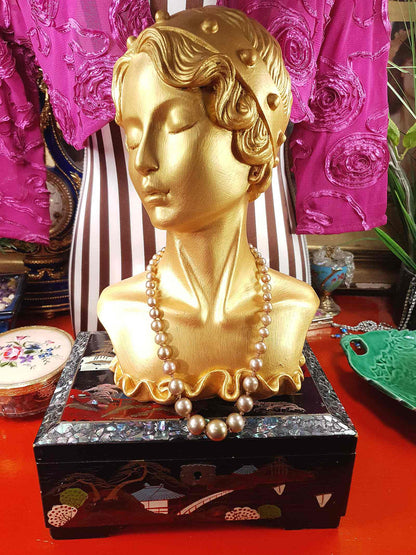 Vintage 1950s Golden Honey Glass Pearl Necklace Choker Graduated Hand-Knotted