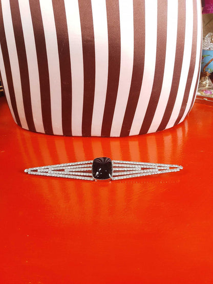 Vintage 1950s Rhinestone Black Glass Large Brooch Mid-Century Geometric