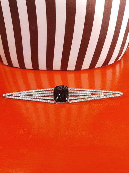 Vintage 1950s Rhinestone Black Glass Large Brooch Mid-Century Geometric