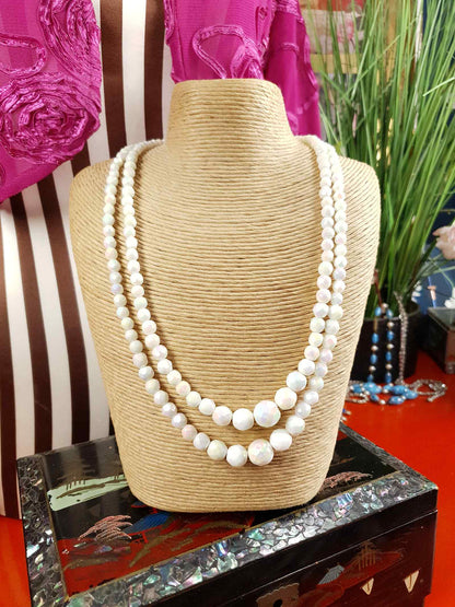 Vintage 1960s White Aurora Borealis Bead Necklace Two Strand AB