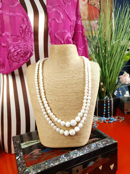 Vintage 1960s White Aurora Borealis Bead Necklace Two Strand AB
