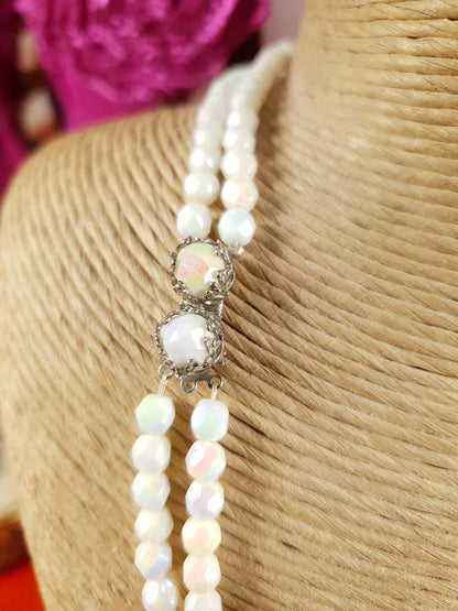 Vintage 1960s White Aurora Borealis Bead Necklace Two Strand AB