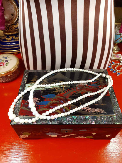 Vintage 1960s White Aurora Borealis Bead Necklace Two Strand AB