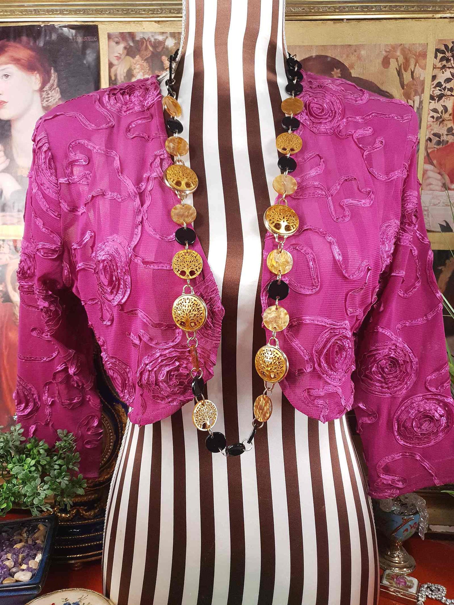 Vintage 1960s Carved Lucite Tree Of Life Necklace - Golden Marble & Black Boho