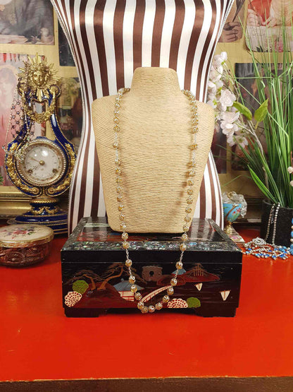 Vintage 1960s Czech Honey Glass Bead Filigree Necklace Bohemian