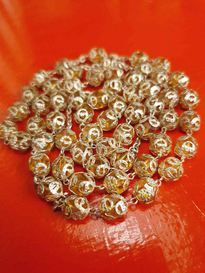 Vintage 1960s Czech Honey Glass Bead Filigree Necklace Bohemian