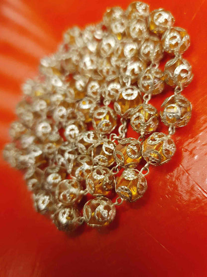 Vintage 1960s Czech Honey Glass Bead Filigree Necklace Bohemian