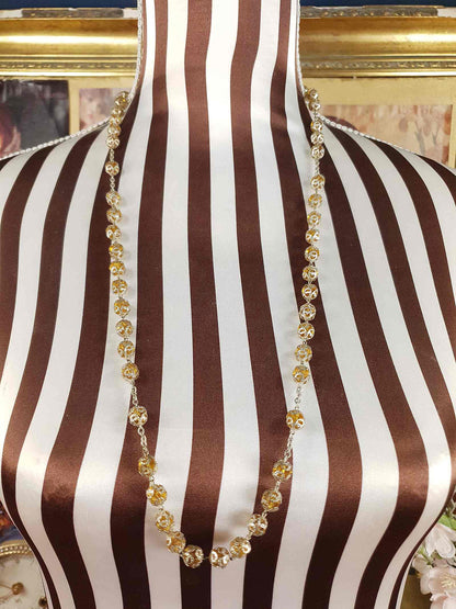 Vintage 1960s Czech Honey Glass Bead Filigree Necklace Bohemian