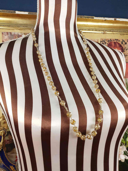 Vintage 1960s Czech Honey Glass Bead Filigree Necklace Bohemian