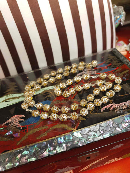 Vintage 1960s Czech Honey Glass Bead Filigree Necklace Bohemian