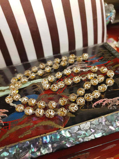 Vintage 1960s Czech Honey Glass Bead Filigree Necklace Bohemian