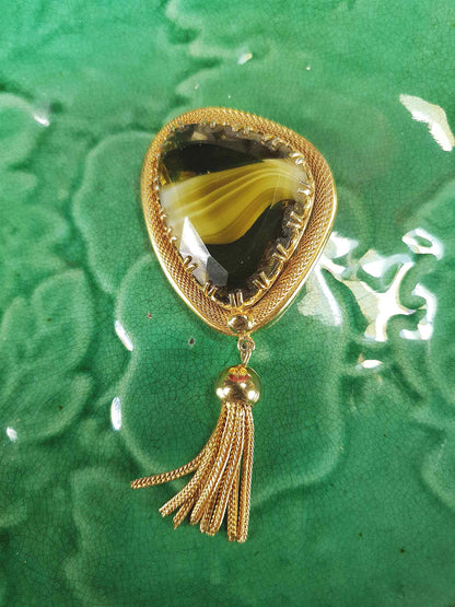 Vintage 1960s Green Spinx Art Glass Tassel Brooch