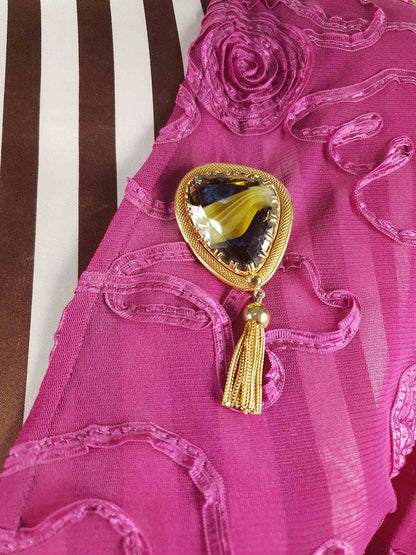 Vintage 1960s Green Spinx Art Glass Tassel Brooch