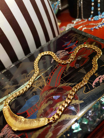 Vintage 1970s Rhinestone Curb Chain Necklace Choker Retro Gold-Tone