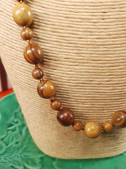 Vintage 1970s Chestnut Brown Wooden Bead Necklace Boho Retro