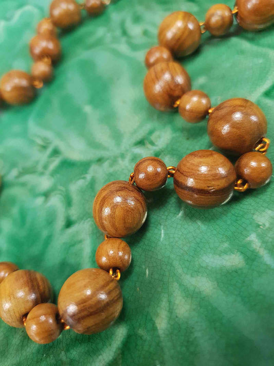 Vintage 1970s Chestnut Brown Wooden Bead Necklace Boho Retro