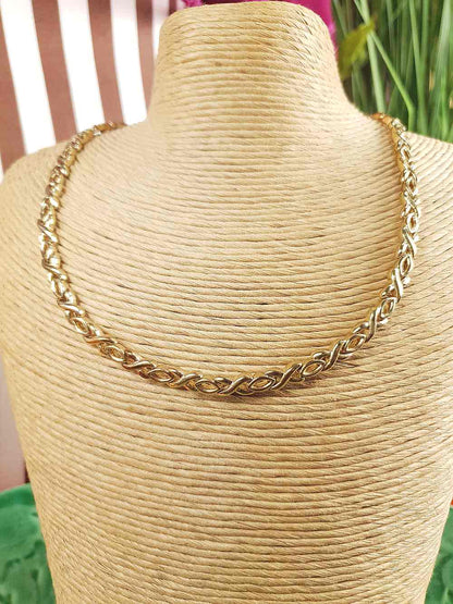 Vintage 1980s Chain Link Choker Necklace Gold-Tone