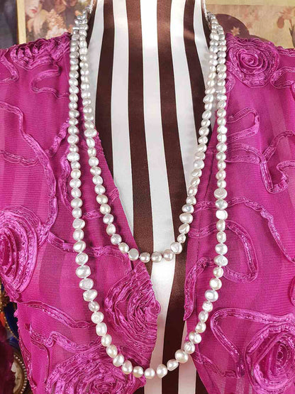 Vintage 1980s Grey Lilac Baroque Freshwater Pearl Necklace – 62" Long Strand