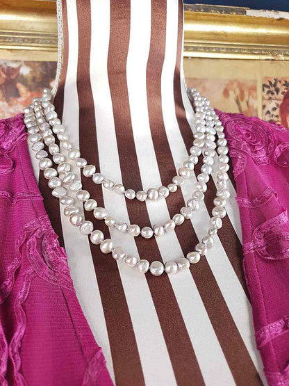 Vintage 1980s Grey Lilac Baroque Freshwater Pearl Necklace – 62" Long Strand